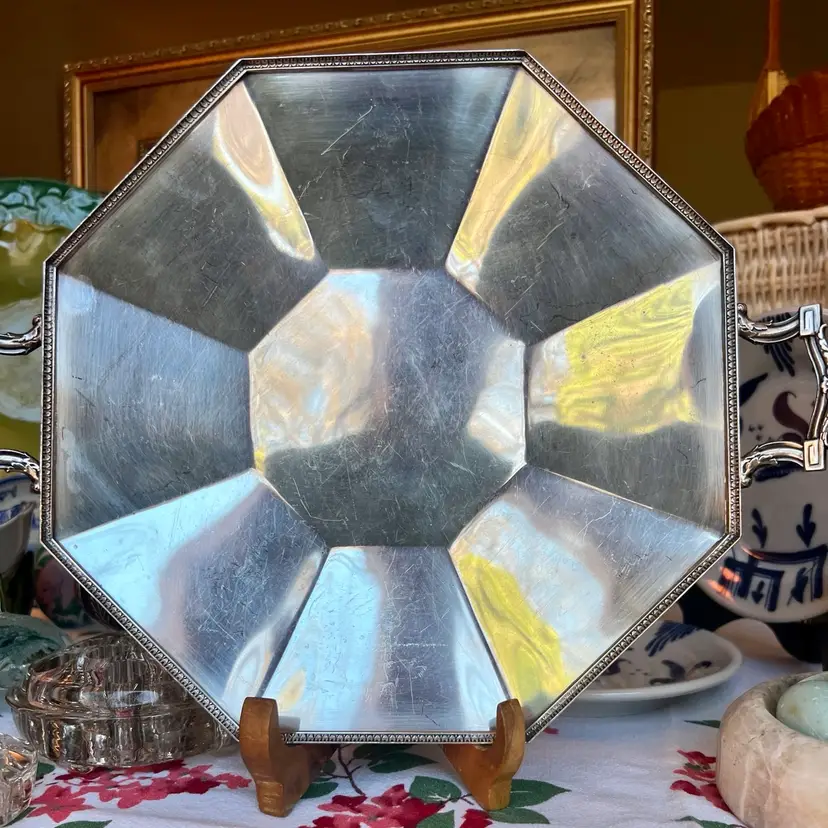 Vintage Pairpoint Sheffield Antique  10" Octagon Tray With Handles