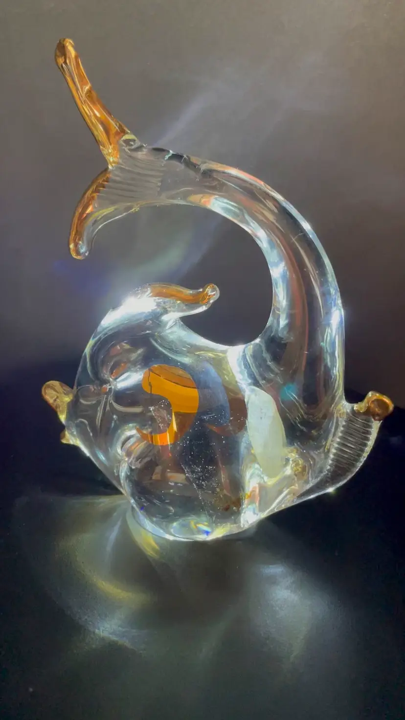 Vintage Murano Art Glass Fish With Gold Accents