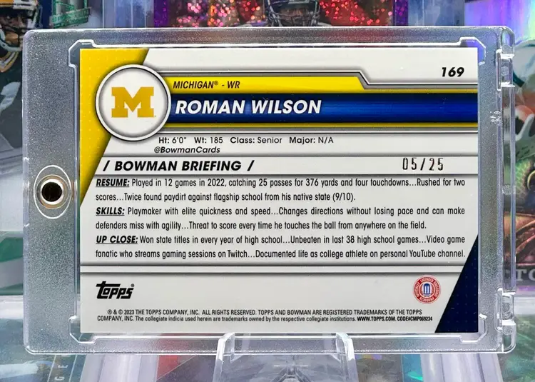 Roman Wilson 2023 Bowman U Chrome 1st /25 Orange Ice Sapphire SP Michigan Wolverines