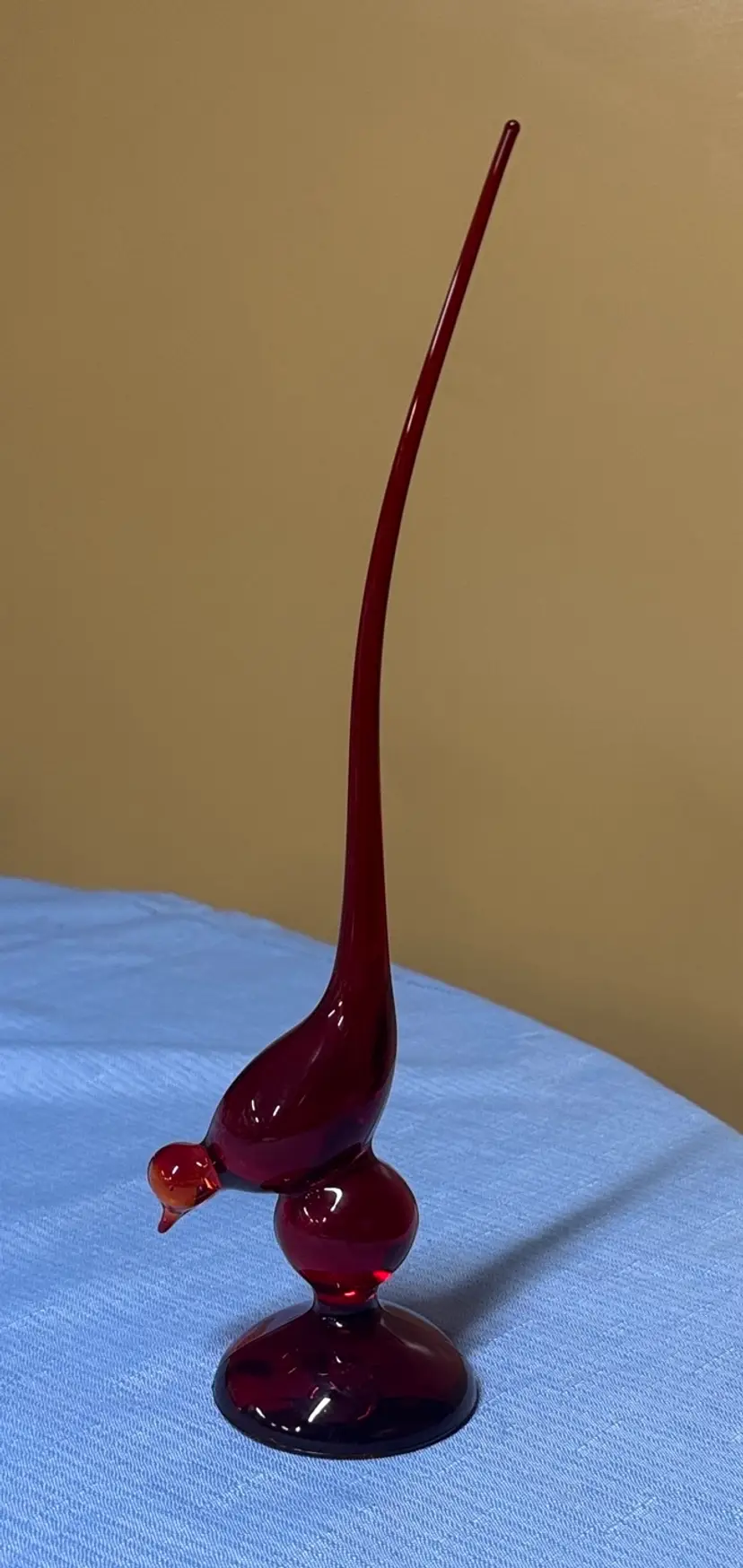 VIKING Glass Ruby Red Epic Line Long Tail Bird Cadmium Glow 11” tall