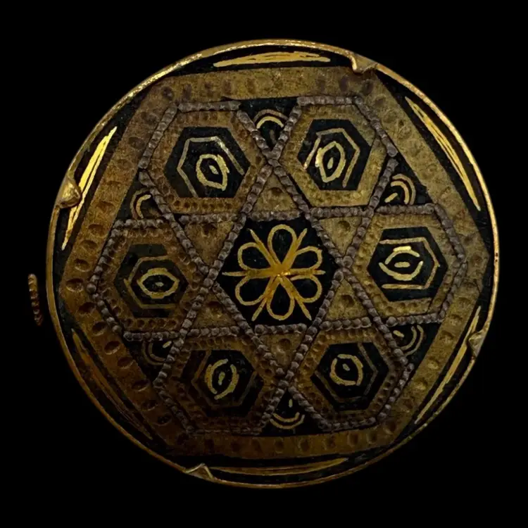 Damascene Circle Brooch Trombone Clasp 1 1/2"
