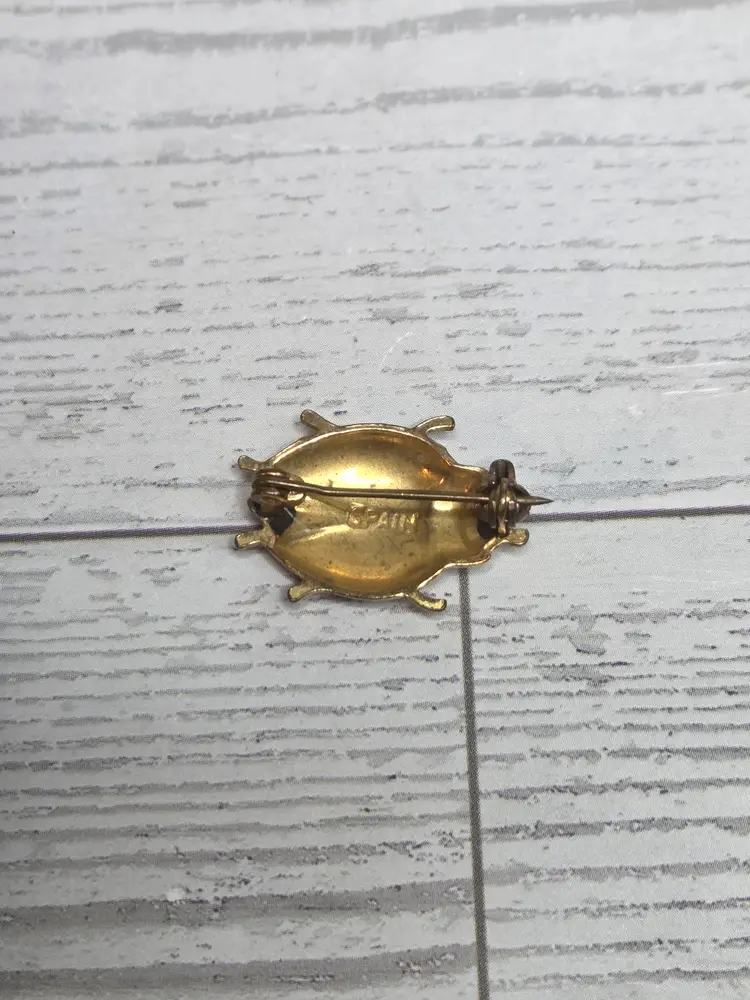 Vintage Beetle Scarab Ladybug Damascene Brooch Oin