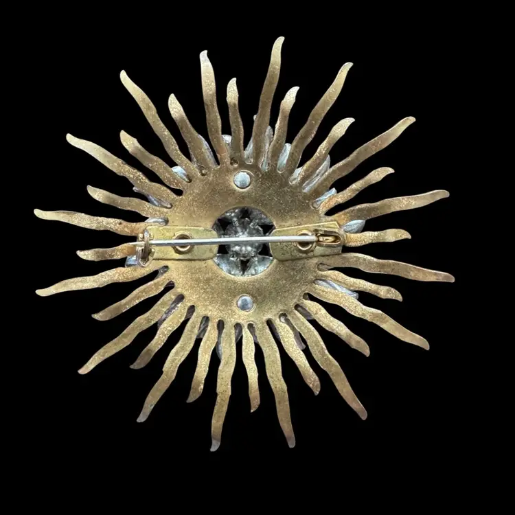 #01 Art Deco Two Tone Rhinestone Starburst Possible ?? Antique  Pin Brooch