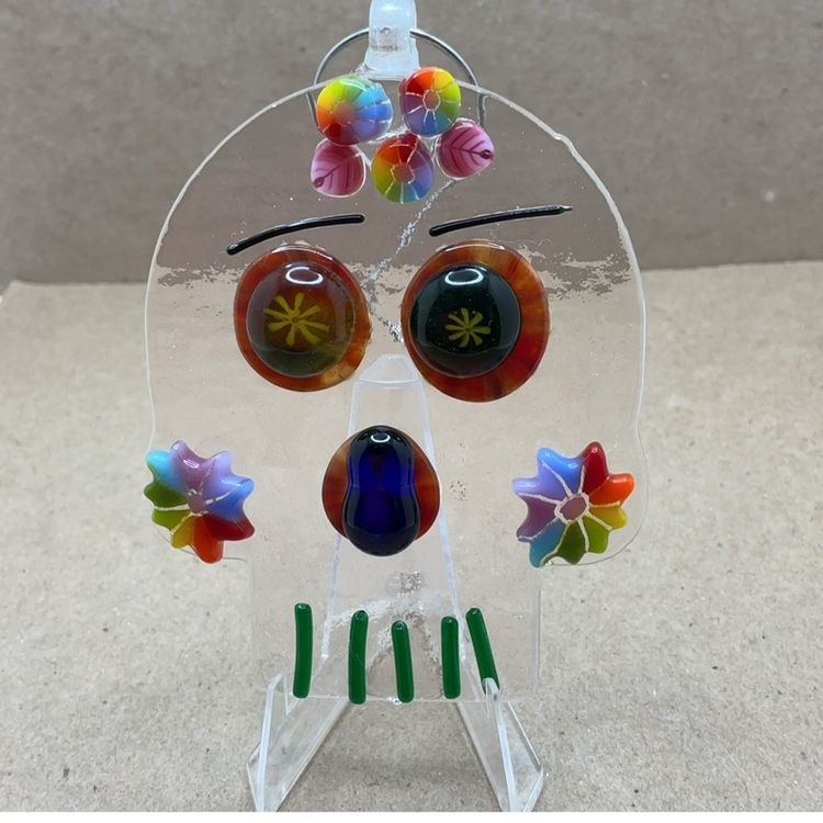 #01 Made by Me! Fused Glass Ornament 3D Day of the Dead Skull Studio Art Handmade