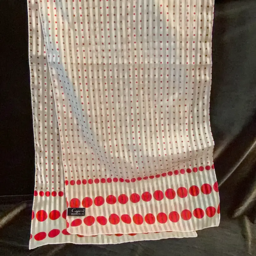 Cejon Red Polka Dot and Striped Scarf ~60” x 13”