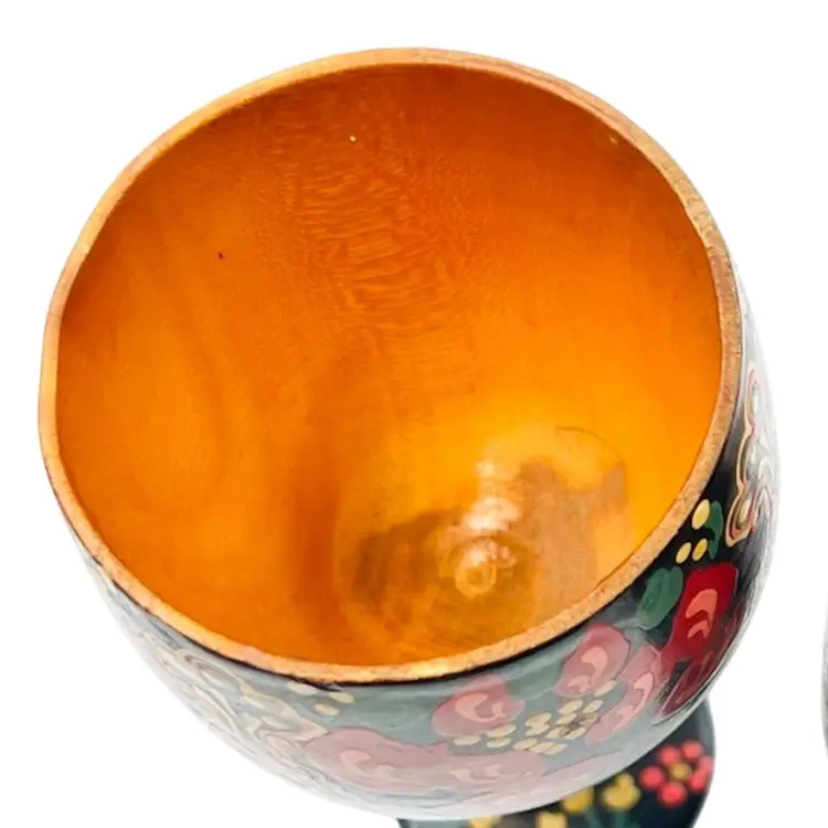 RUSSIAN WINE CUP KOKHLOMA=Traditional Russian Folk Art Hand Painted & Lacquered 
5.25x 2.25”