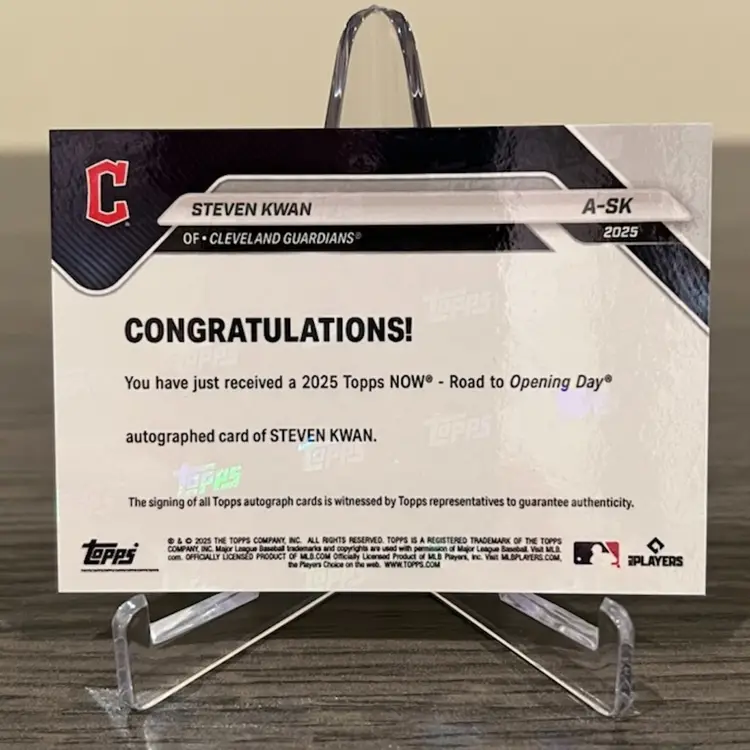 2025 Topps Now Road To Opening Day Steven Kwan 46/99 Auto Cleveland Guardians