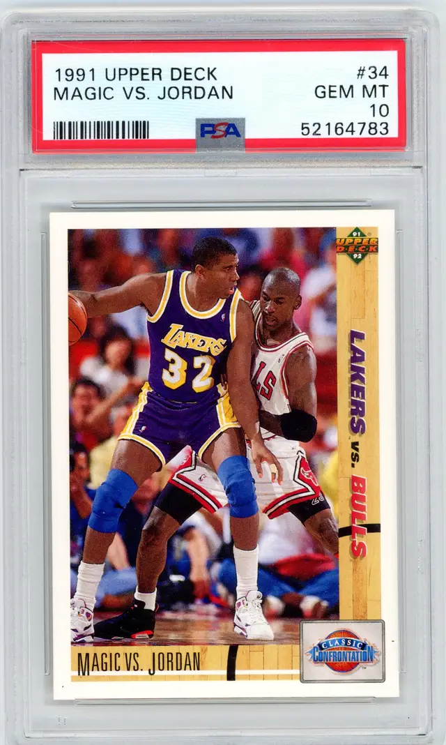 1991 Upper Deck MAGIC JOHNSON MICHAEL JORDAN Magic Vs. Jordan #34 PSA 10 GEM MT