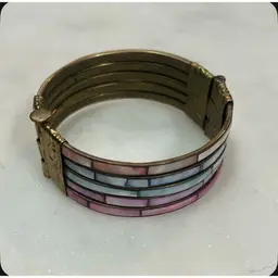 Vintage Mother Of Pearl Inlay Brass Hinge
Pin 7.5" Bracelet