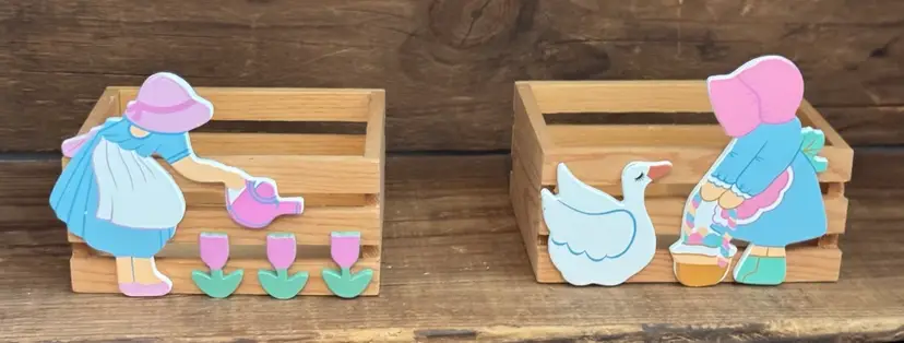 Vintage Spring Decor Made In Taiwan 1988 Set Of Two Decorative Wooden Boxes