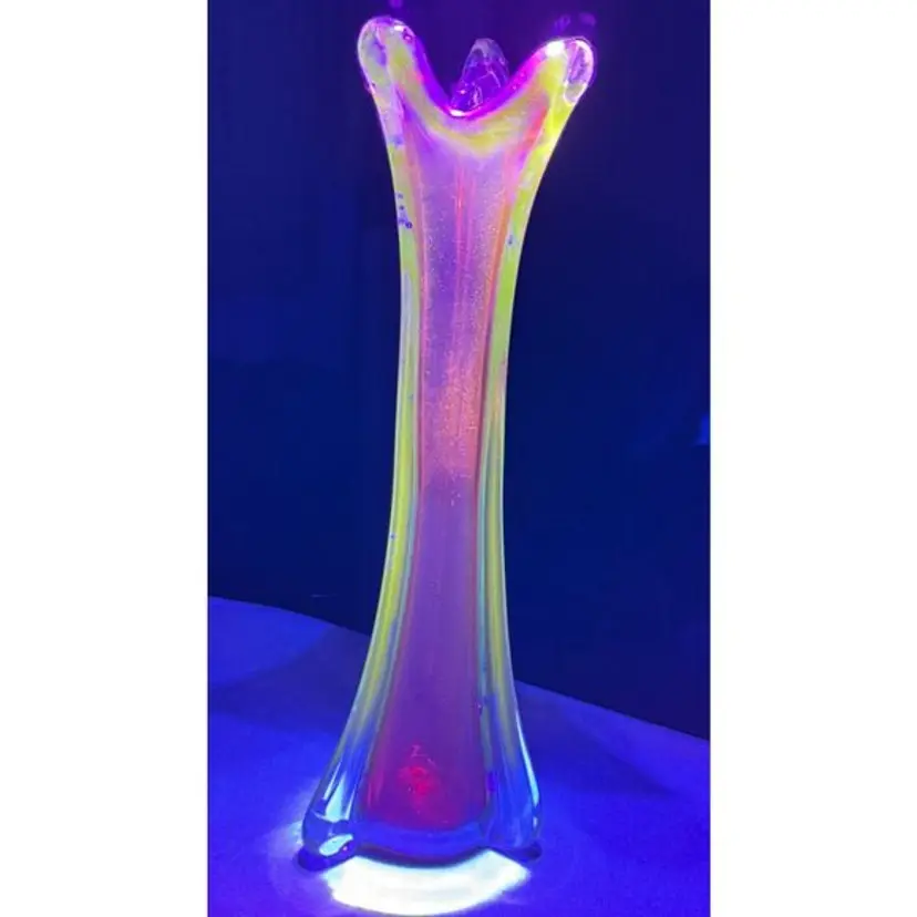 Vintage UV Extra Large Organic Red Blue Murano Glass Sommerso Vase Italian 1970s