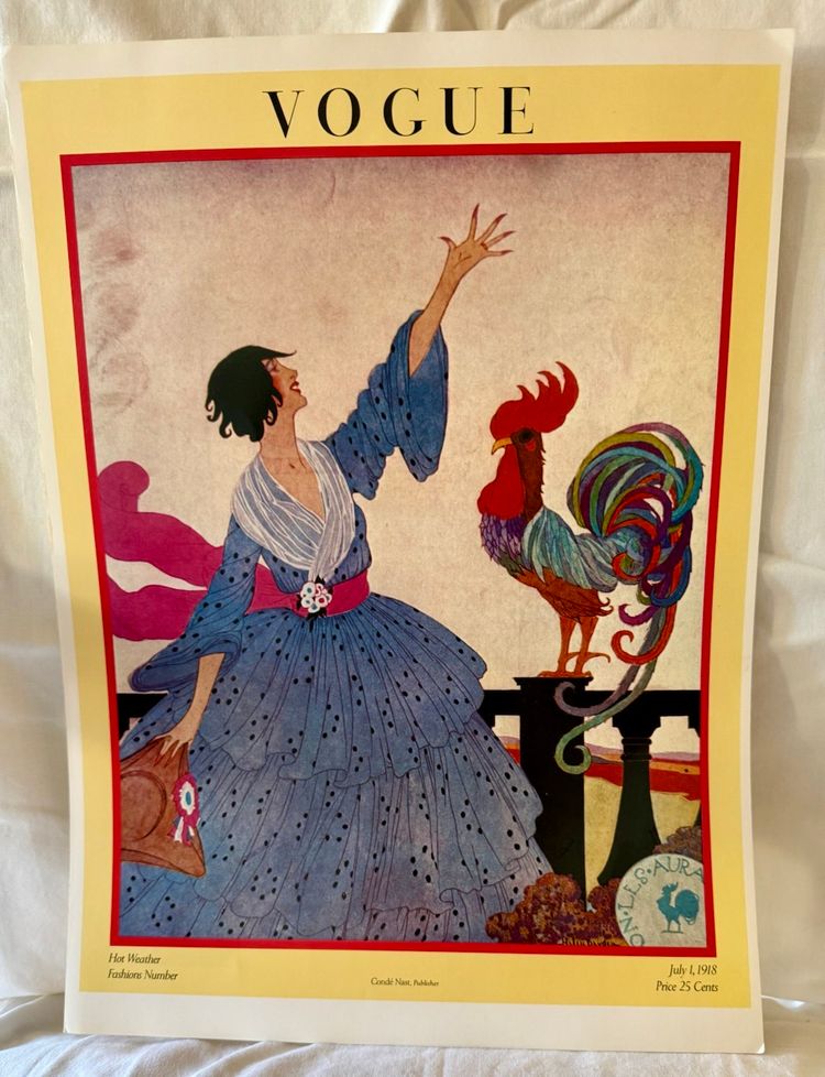 Vintage Vogue Magazine Poster 1975 Print Helen Dryden Artist Conde Naste