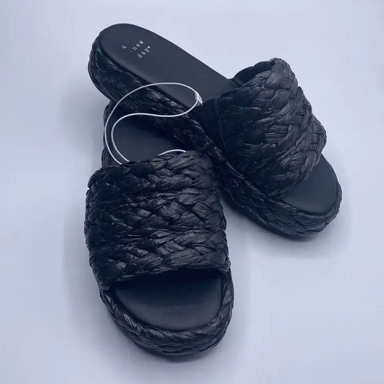 Women's Casey Flatform Slide Sandals - A New Day Black 11