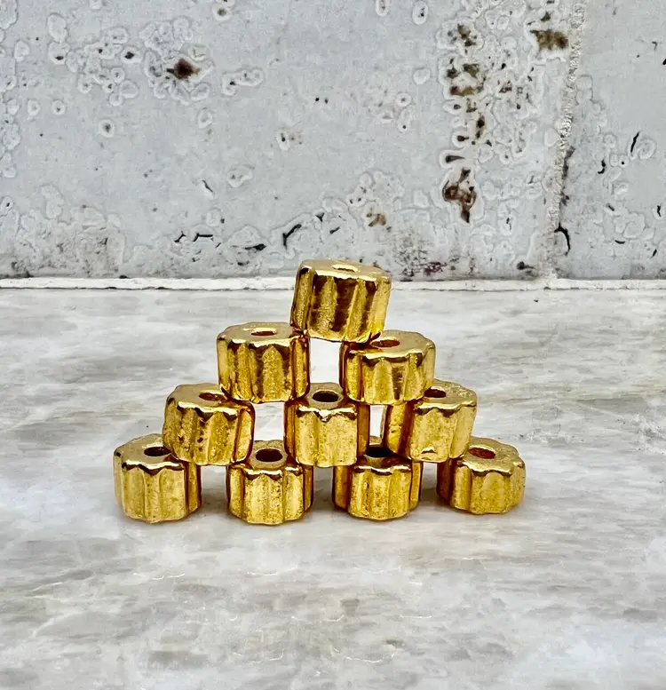 Mykonos Greek Ceramic Fluted Barrel, 24K GOLD Plated 10Pcs 6mm x 9mm DIY #J-1