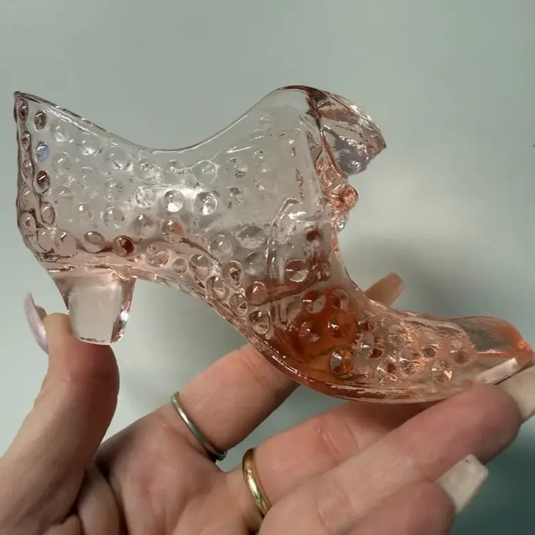 Fenton Rose Pink Hobnail Glass Cat Slipper Shoe 6”