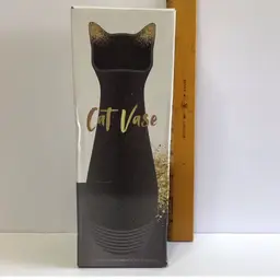 2022 Cat Lady 9” Ceramic Cat Shaped Vase ~ Black & Gold
