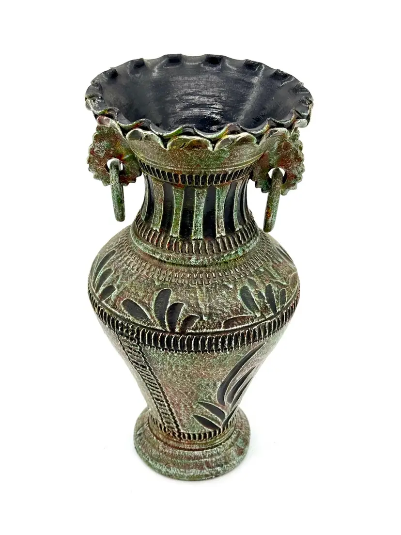 018.  Vase Metal Ornate Ancient Design - 13”H