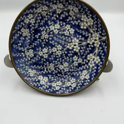 Japanese Porcelain Pewter Bowl Vintage Cobalt Blue