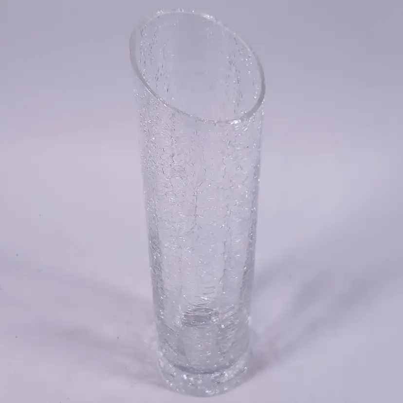 MCM Clear Crackle Cylinder Angled Cut Top Blown GLASS BUD VASE