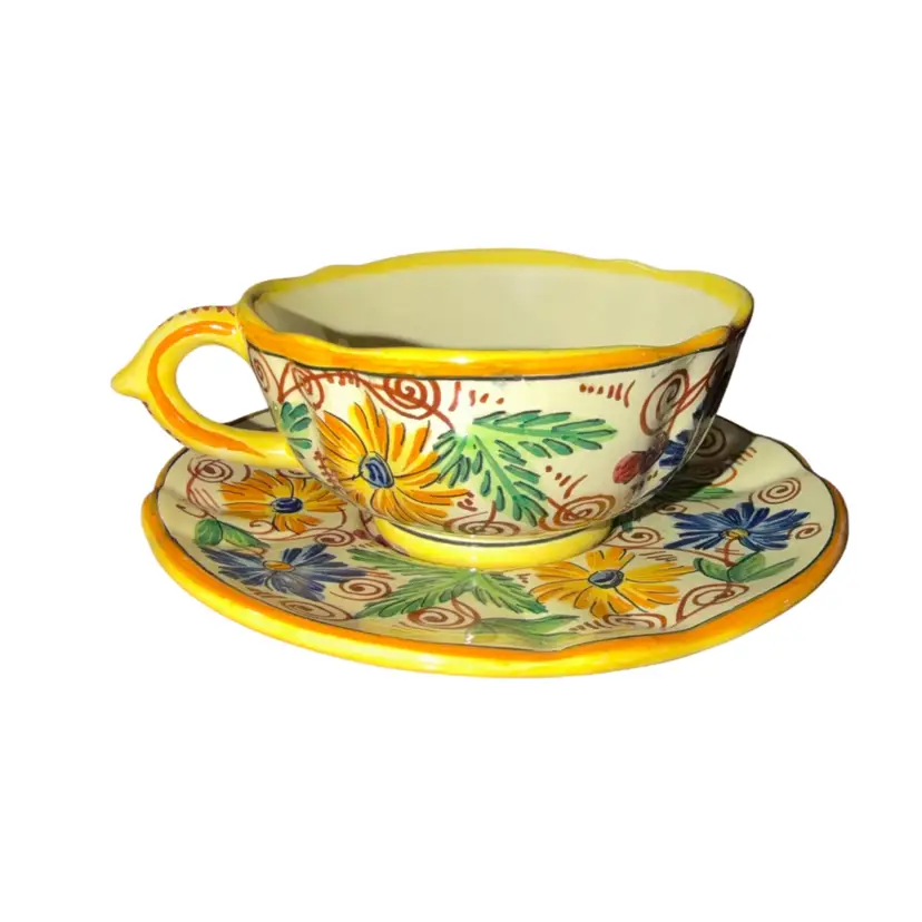 Italy Peasant Village PV Hand-painted Ceramic Cup and Saucer
