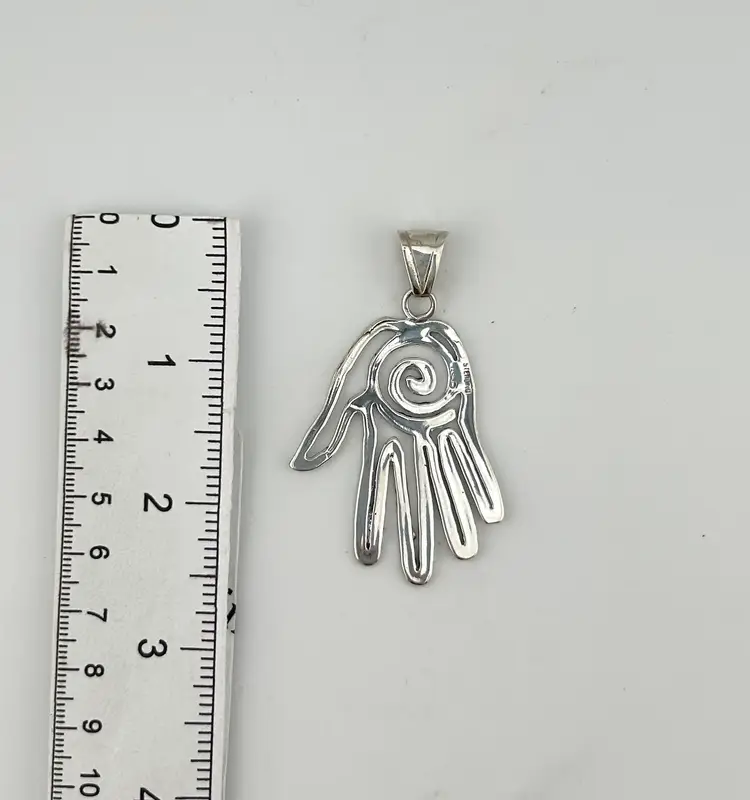 Vintage George Sandoval Sterling Silver Native American Healing Hand Pendant 2.5”
