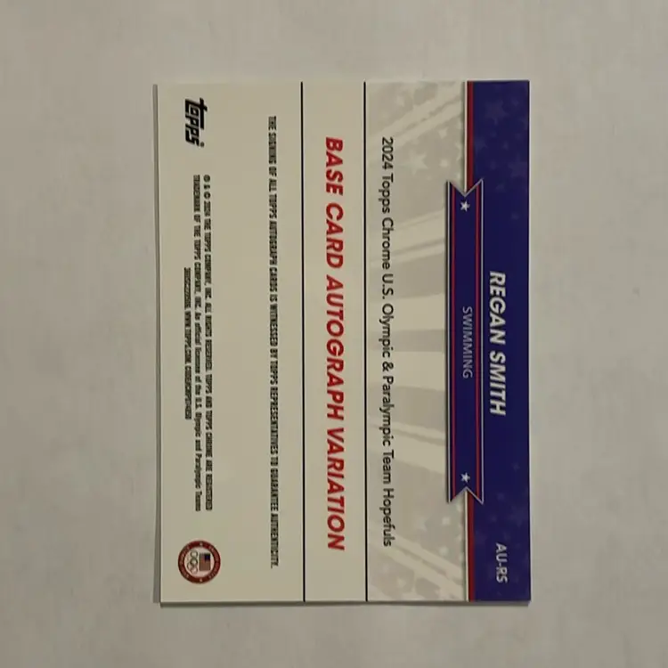 Regan Smith 2024 Topps Chrome US Olympic & Paralympic Hopefuls American Flag Refractor Auto /76