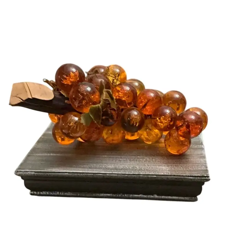Vintage MCM Large Amber-colored Glass Grape Cluster 6β X 12β- GLOWS!