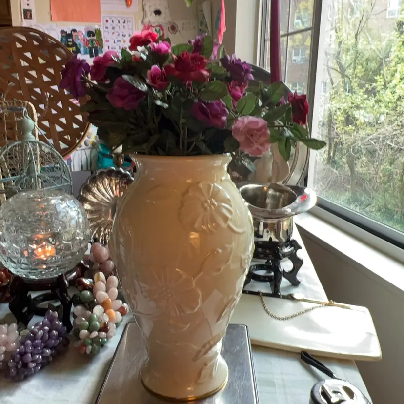 Vintage Lenox 10” Vase Flower Relief Gold Trim On Base