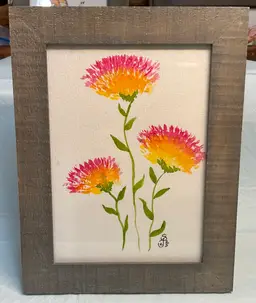 Original 5x7” watercolor painting of Three pink and orange wildflowers