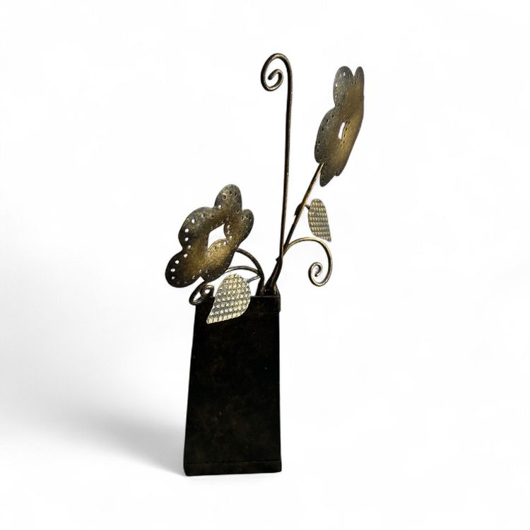 Bronze Metal Colored Flower Design Painted Metal Wall Pocket