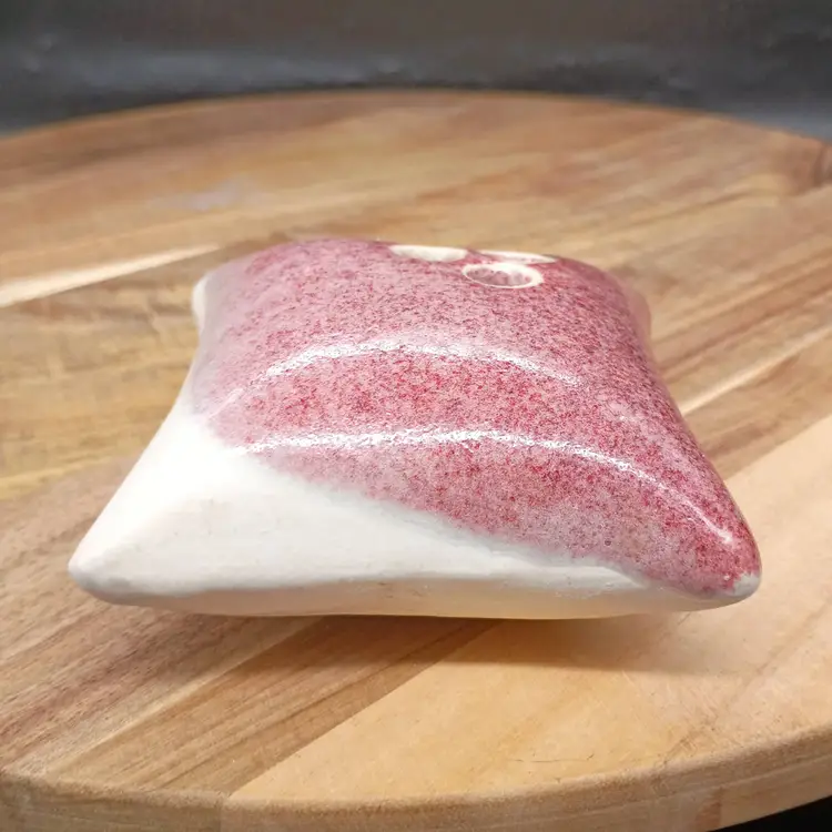 Handmade Art Pottery Pillow Style Floral Frog Ikebana Vase 3 Hole Oxblood Red Glaze