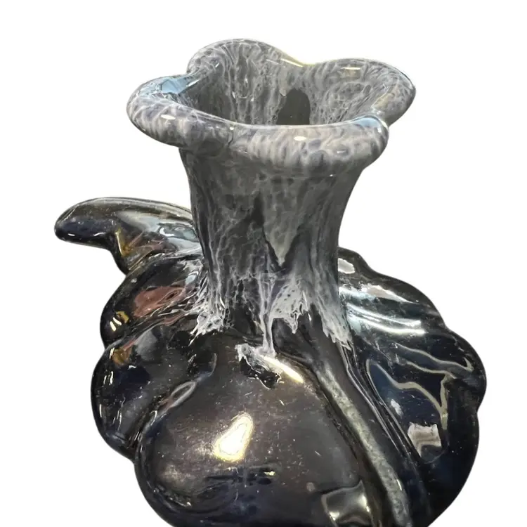 Signed Pair Of Van Briggle Art Nouveau style ceramic candlesticks with Blue And White lava drip glaze.2.5” Tall