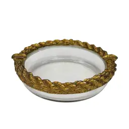 Vintage 1930s Art Deco Ashtray Twisted Rope Brass Glass Small Round Rare Hollywood Regency Collectible Trinket Dish