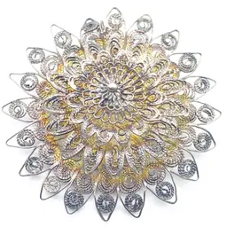 Antique 800 Silver Filigree Brooch Handcrafted Floral Starburst Design European 11890