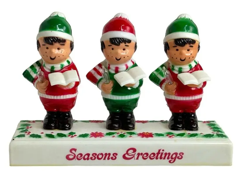 Vintage Happy Holidays Lighted Choir Boys Decoration Blinking Lights 1983