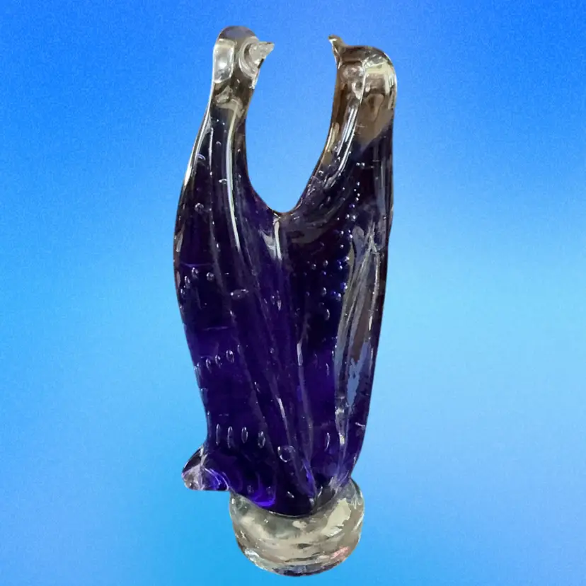 Art Glass Cobalt Blue Lovebirds Penguins