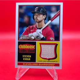 Steven Kwan 2025 Topps Heritage Clubhouse Collection Relic Cleveland Guardians