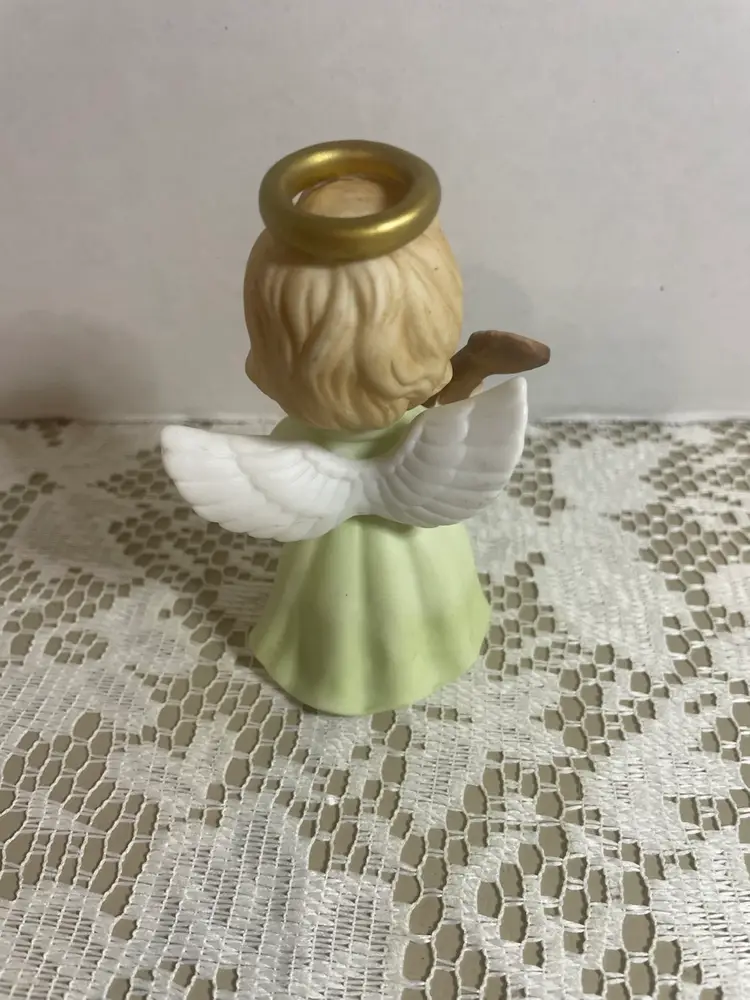 Lefton Angel Figurine Pastel Green Guitar Bass Musical Instrument 1986 Geo Z Vtg