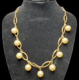 Vintage MCM 1/20th 14k Gold Filled Faux Pearl Dangle Drop Necklace 15”