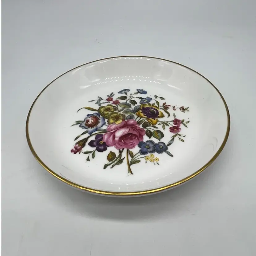 Vintage Royal Worcester Floral Gold Rim Trinket Dish