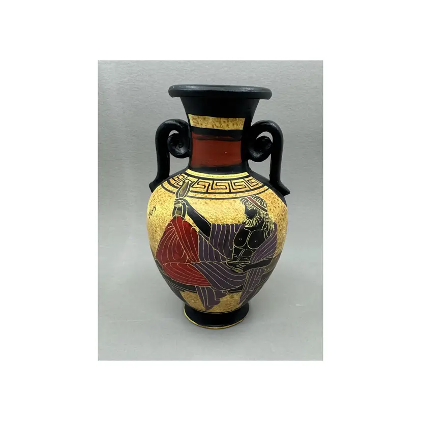 Hand-painted Zeus ceramic vase in ancient Greek black-figure style