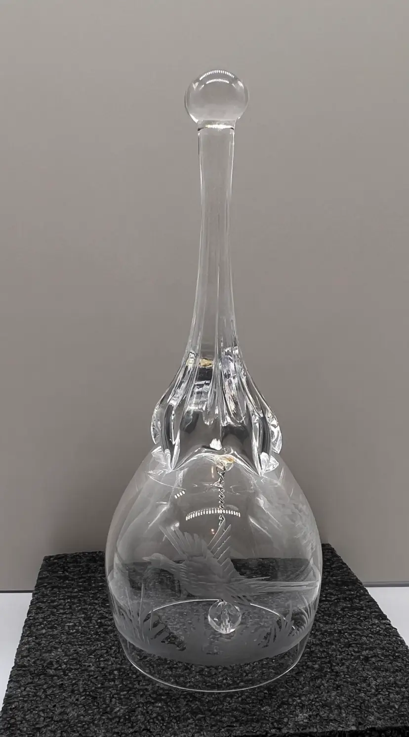 Etched Crystal Bell Flying Pheasant Prairie Scene