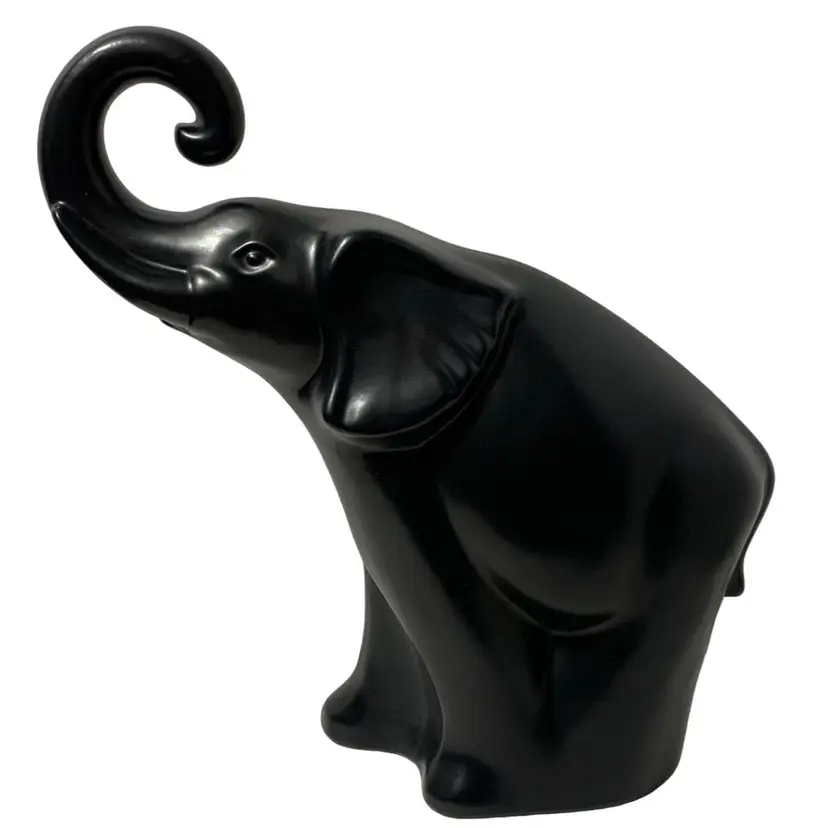 Vintage Haeger Pottery Dark Gray Trunk Up Elephant Statue