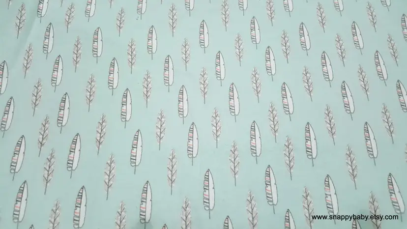 Mint Feathers Flannel Fabric Remnant - 100% Cotton - Choose Size - Soft Craft & Quilting Fabric
