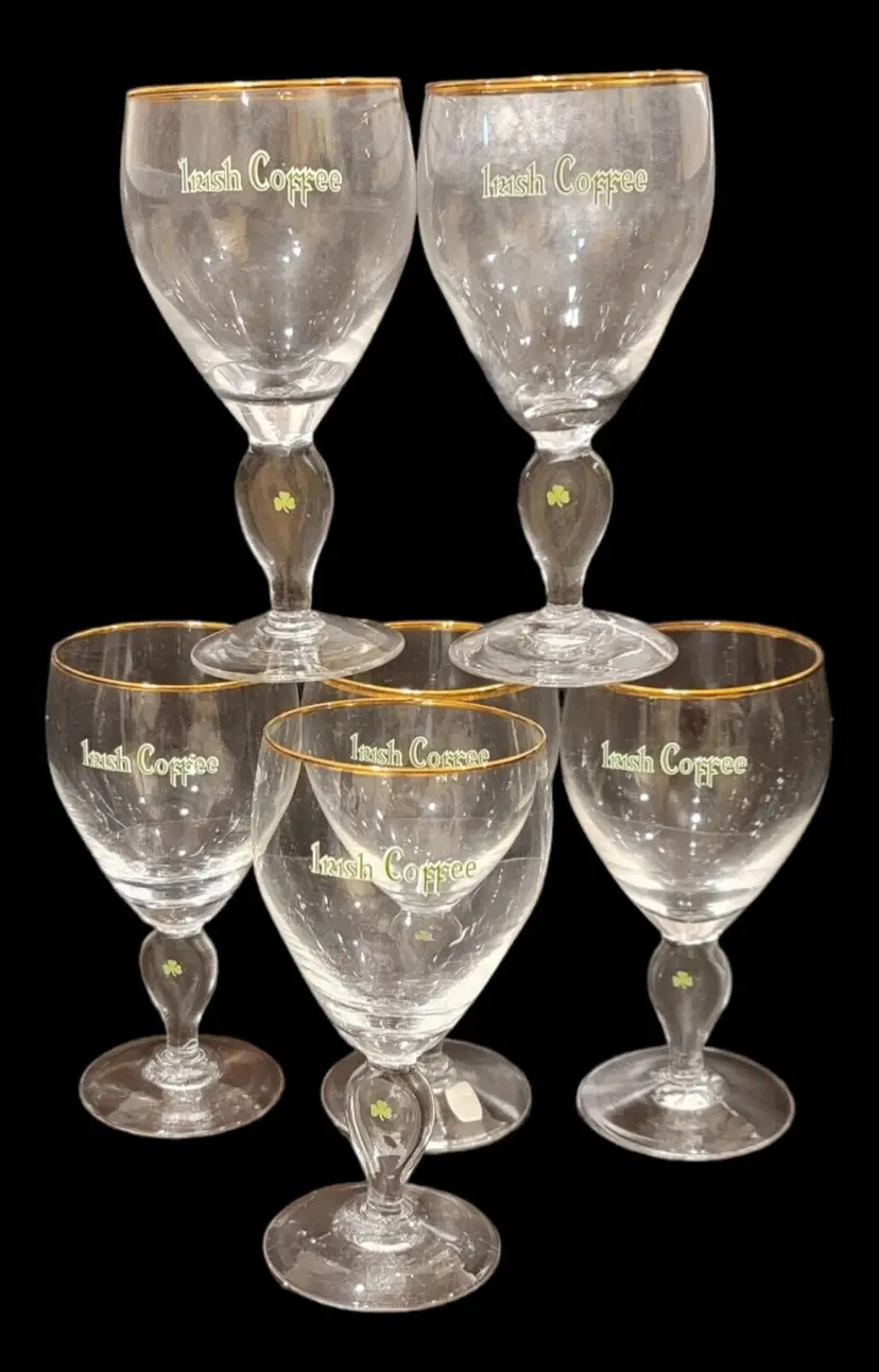 Set of 6 Waterford Crystal Irish Coffee Stems Vintage 1960s 22kt. Gold Trim READ