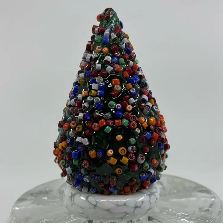 Vitrix Studios Millefiori Art Glass Christmas Tree Signed 5” Glows