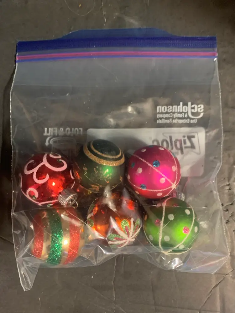 Lot Of 6 Glass Christmas Ornaments 1 1/2 Inches