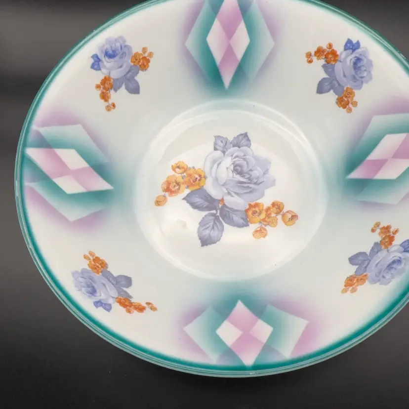 VTG 1930s Art Deco "Celebrate" Germany 9" Serving Bowl - Teal/Lavender