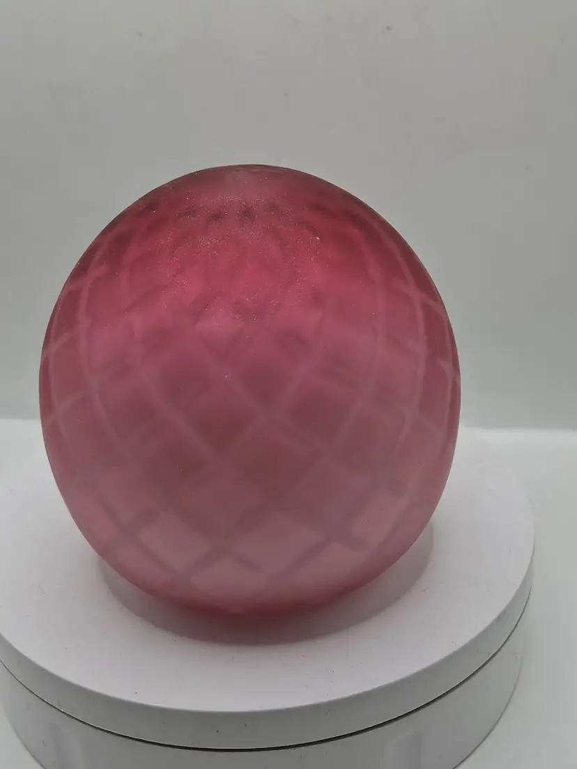 Antique Hand Blown Cased Diamond Quilted Cranberry Pink Satin Glass Paperweight, Poss. Webb