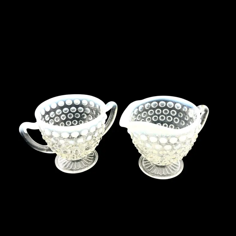 Vintage Anchor Hocking Hob Nail Sugar and Creamer Set White Opalescent